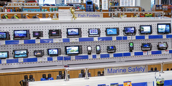 Fishfinders on display in West Marine store