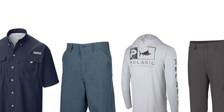 A collage of men's fishing apparel