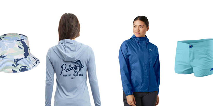 a collage of women's fishing apparel