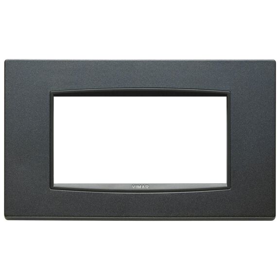 Vimar Eikon 4-Module Classic Cover Plate, Bright Varnished Metal, Grey Frame, Matt Anthracite image number 0