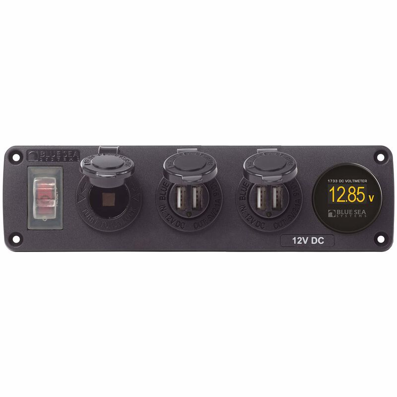 Water-Resistant Accessory Panel, 12V Socket, 2x 2.1A Dual USB Chargers, Mini Voltmeter image number 0