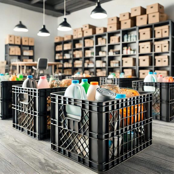 16 Quart Heavy Duty Black Milk Crates for Storage, Organization, 13" x 13" x 11", 3-Pack image number 5