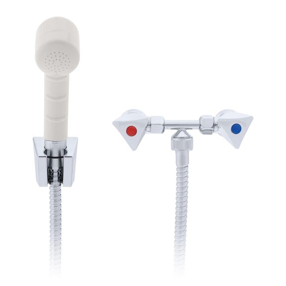 Trinidad 2H External Shower Mixer Small Warm White Sprayer, 6' Stainless Steel Hose Chrome/Warm White image number 2