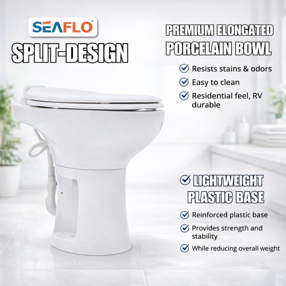 SEAFLO Porcelain RV Toilet with Sprayer Attachment 19in Gravity Flush Foot Pedal Soft Close image number 8