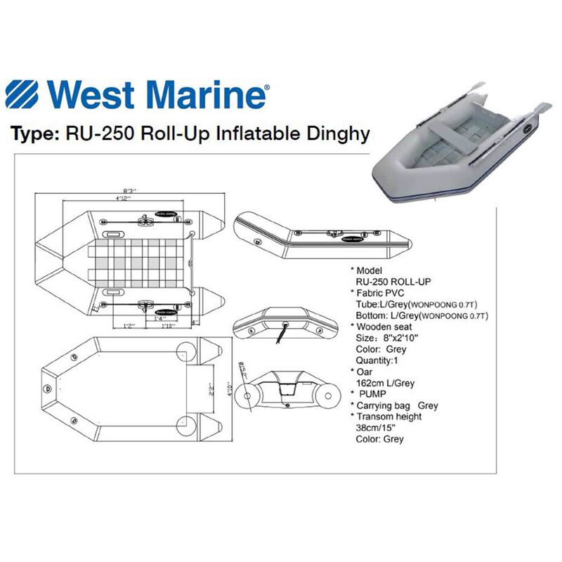 WEST MARINE RU250 RollUp Inflatable Dinghy West Marine