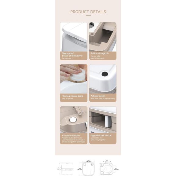 SEAFLO 12L Portable Travel Toilet with Manual Flush White image number 6