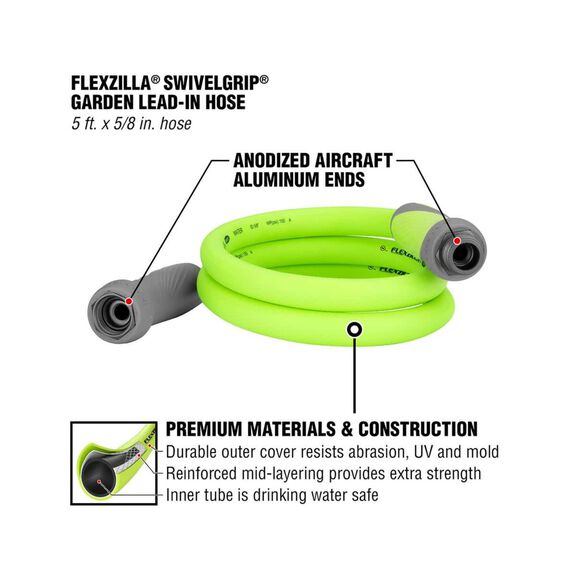 Flexzilla SwivelGrip Garden Lead-in Hose 5/8" 5' 3/4" - 11 1/2 GHT image number 2