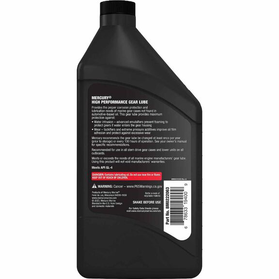 Mercury 8M0222063 SAE 90 High Performance Gear Lube, Quart image number 1