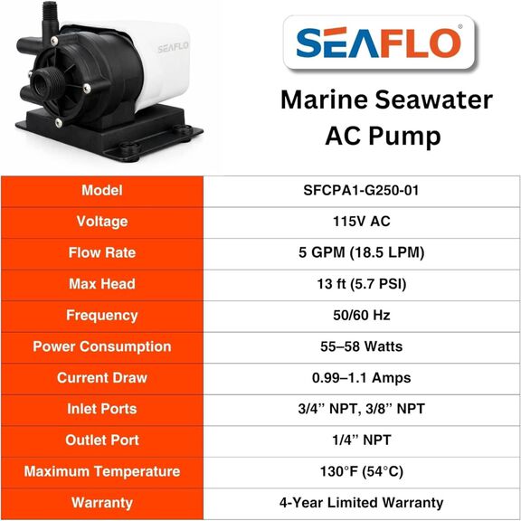 SEAFLO 250 GPH 115V Marine AC Circulation Pump image number 7