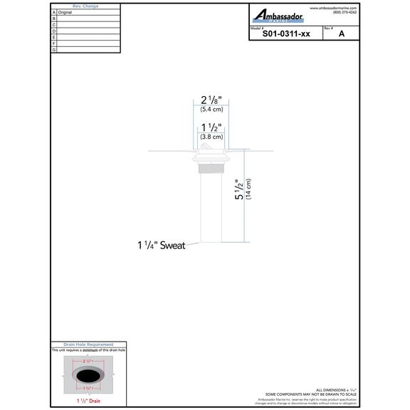 1-1/2" Drain, Flip Drain no Overflow, Straight, 1-1/4" Sweat Brushed Nickel image number 3