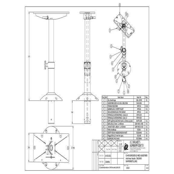 14 7/32" - 26 13/16" Adjustable Height Fixed Pedestal Table Column image number 1