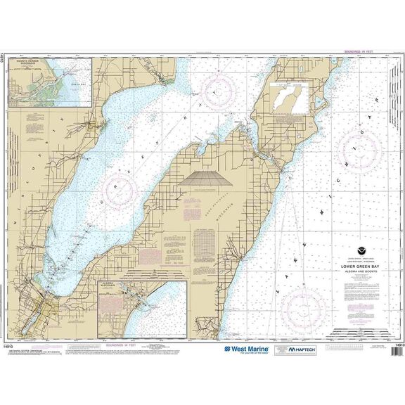 Maptech&reg; NOAA Recreational Waterproof Chart-Lower Green Bay; Oconto Harbor; Algoma, 14910 image number 0