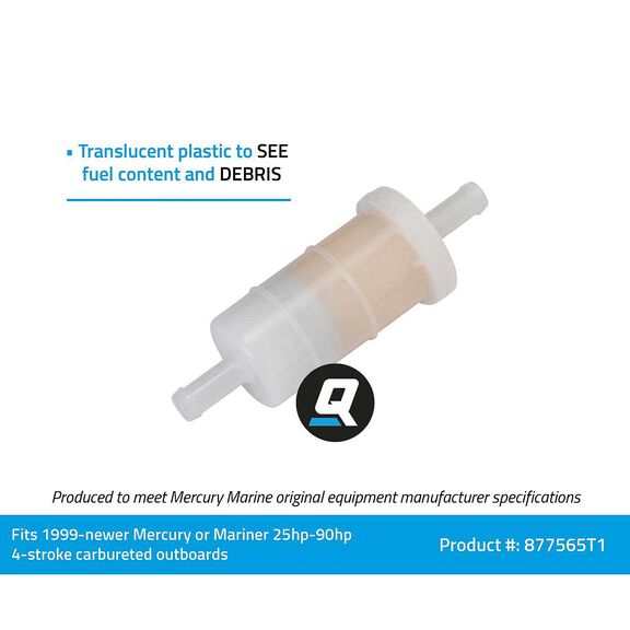 Quicksilver 877565T1 Inline Fuel Filter for Mercury and Mariner Carbureted 4-Stroke Outboards image number 1