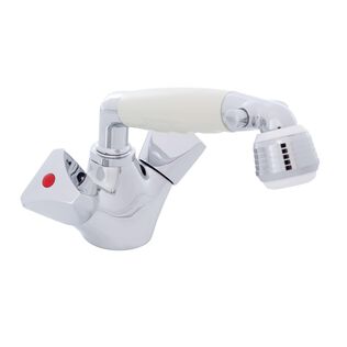 Trinidad Head/Shower Combo Faucet Classic Warm White Sprayer No Teeth, 10' White Rubber Hose Chrome/Warm White
