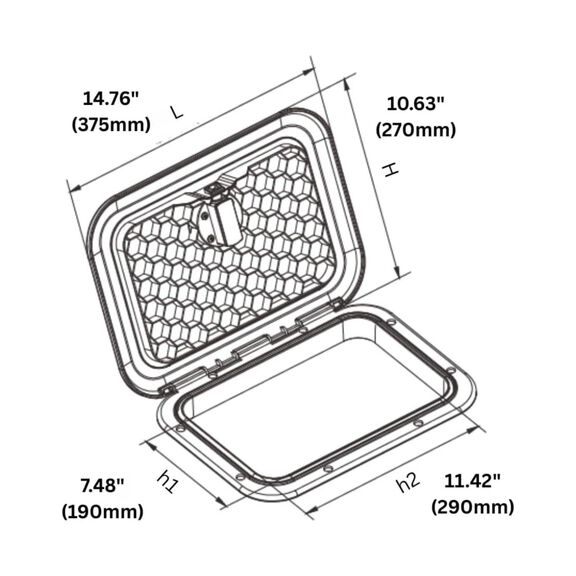 SEAFLO 14.76" x 14.53" White Locking Rectangular Deck Access Hatch image number 2