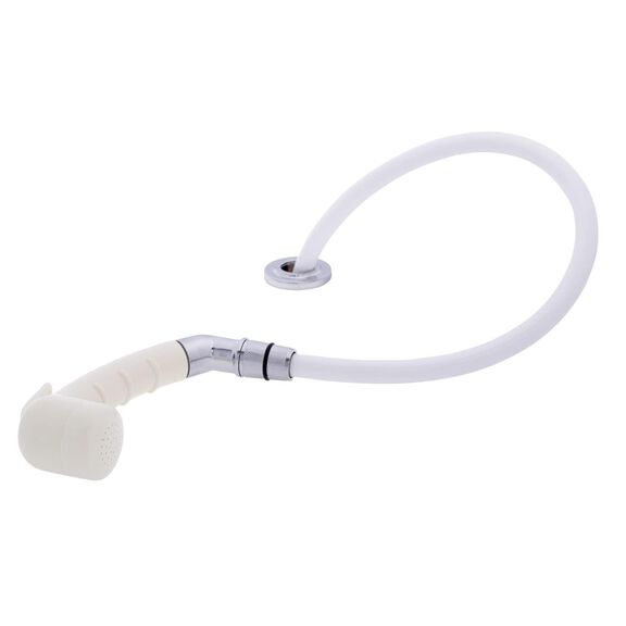 Deck-Mount Sprayer Small Warm White Sprayer No Hook w/Elbow, 6' White Rubber Hose, Ultra-Low Profile Holder image number 1