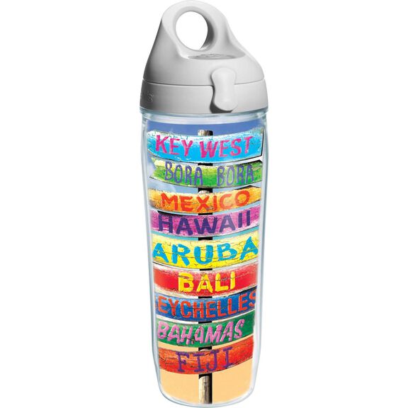 24 oz. Tropical Destination Signs Wrap Water Bottle with Lid image number 0