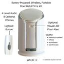 America Battery Powered Wireless Portable Door Bell Chime with Visual Alert Kit, 8 Chime Tones image number 1