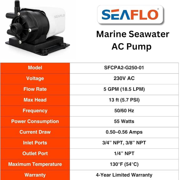 SEAFLO 250 GPH 230V Marine AC Circulation Pump image number 7