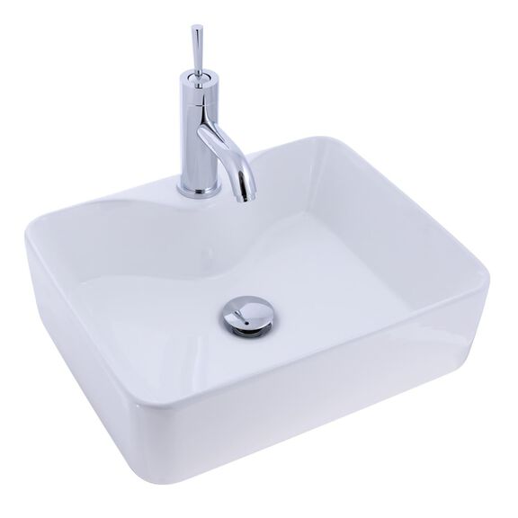 Rectangle Vessel Smooth Porcelain, 19 1/4in x 15in x 5 1/8in, w/Faucet Mount, 1-3/4" Drain White image number 0