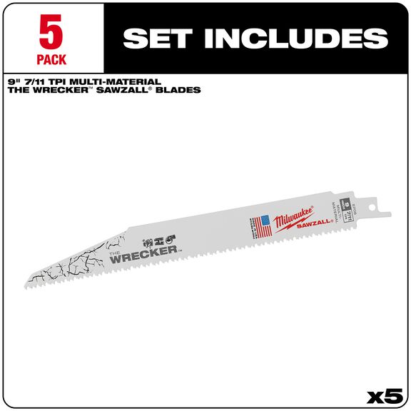 The Wrecker&trade; Multi-Material SAWZALL&reg; Blade 9" 7/11TPI, 5 Pack image number 2