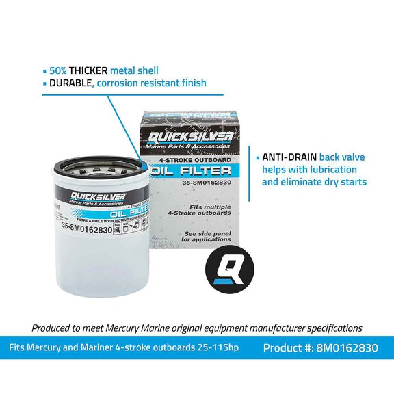 8M0162830 Oil Filter for Mercury and Mariner 4-Stroke Outboards 25-115 Hp image number 3