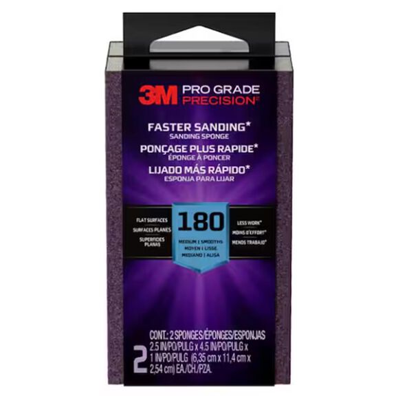 Pro Grade Precision&trade; 3-in-1 Sanding Sponge, 2.5 in x 4.5 in x 1 in, 180 grit, Medium, 6/case image number 0