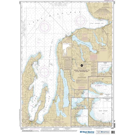 Maptech&reg; NOAA Recreational Waterproof Chart-Grand Traverse Bay to Little Traverse Bay; Harbor Springs; Petoskey; Elk Rapids; Suttons Bay; Northport; Traverse City, 14913 image number 0