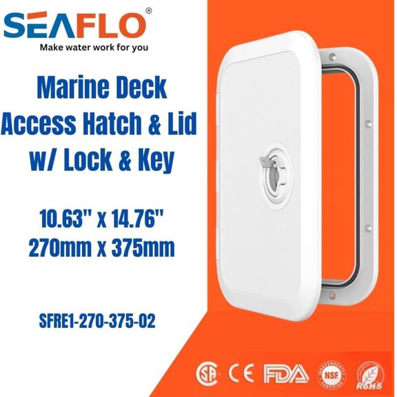 SEAFLO 14.76" x 14.53" White Locking Rectangular Deck Access Hatch image number 4