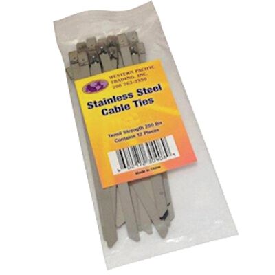 Stainless Steel Cable Ties, .30" x 8", 12-Pack