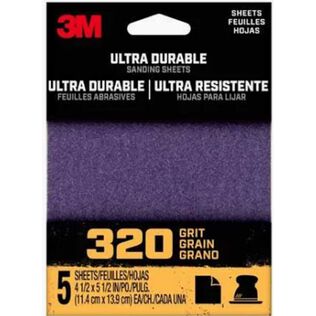 3M Ultra Durable Power Sanding 1/4 Sheet, 320 grit, 1/4Sht5pk320, 5 pk, 20/case