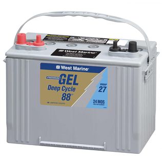 Group 27 Deep Cycle Marine Gel Battery, 88 Amp Hours, 505 Cold Cranking Amps, 700 Marine Cranking Amps, 160 Reserve Minutes
