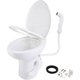 SEAFLO Porcelain RV Toilet with Sprayer Attachment 19in Gravity Flush Foot Pedal Soft Close
