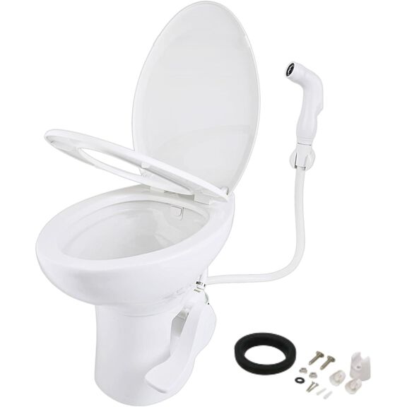 SEAFLO Porcelain RV Toilet with Sprayer Attachment 19in Gravity Flush Foot Pedal Soft Close image number 0