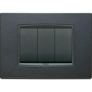Vimar Eikon 3-Module Classic Cover Plate, Bright Varnished Metal, Grey Frame, Matt Anthracite