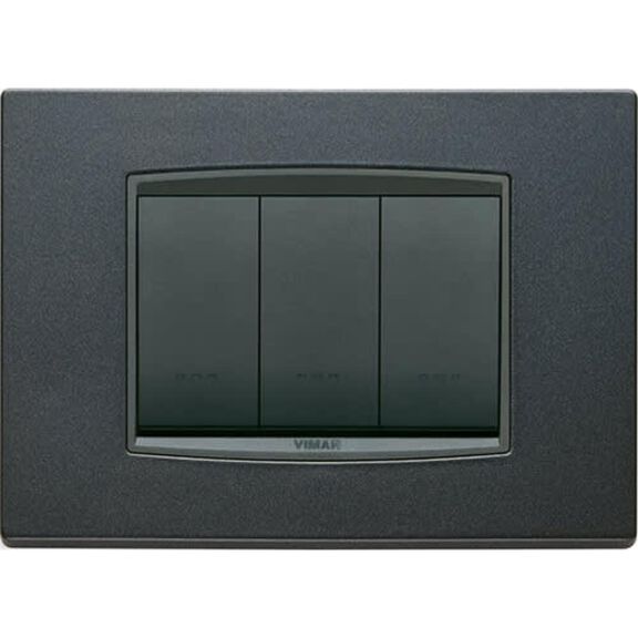 Vimar Eikon 3-Module Classic Cover Plate, Bright Varnished Metal, Grey Frame, Matt Anthracite image number 0
