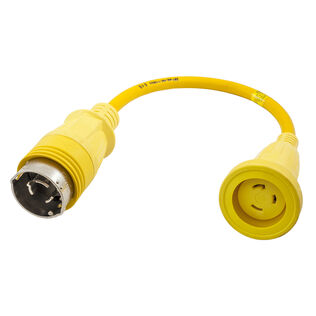 Hubbell Marine Adapter, Straight , Yellow, 30A 125V Twist-Lock Connector to 50A 125V Twist-Lock Plug