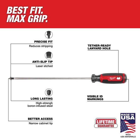 1/4" Cabinet 10" Cushion Grip Screwdriver (USA) image number 1