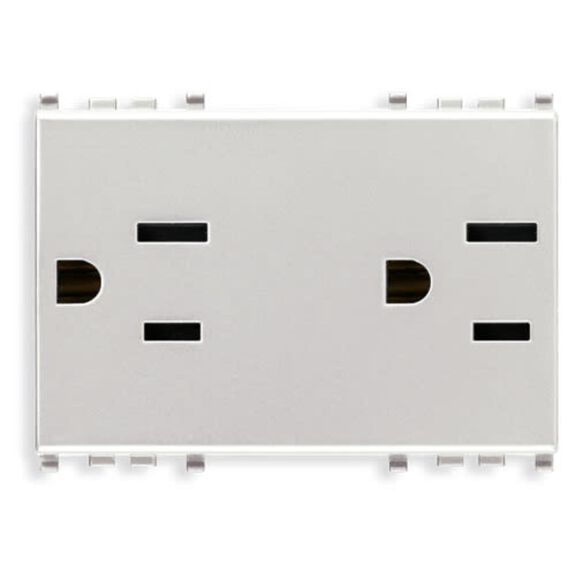 Vimar Eikon Double 2P+E 15A USA+SASO SICURY Duplex Outlet, Next (Silver), 3-Module image number 0