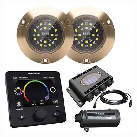 Lumishore EOS SMX153 LED Surface Mount Underwater Lights, 5,500 Lumen, RGBW, 2 Light Set with Display image number 0