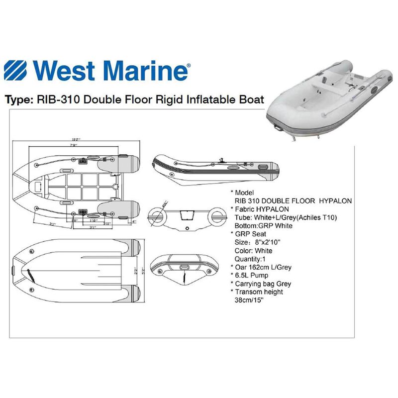 WEST MARINE RIB310 Double Floor Rigid Inflatable Boat West Marine