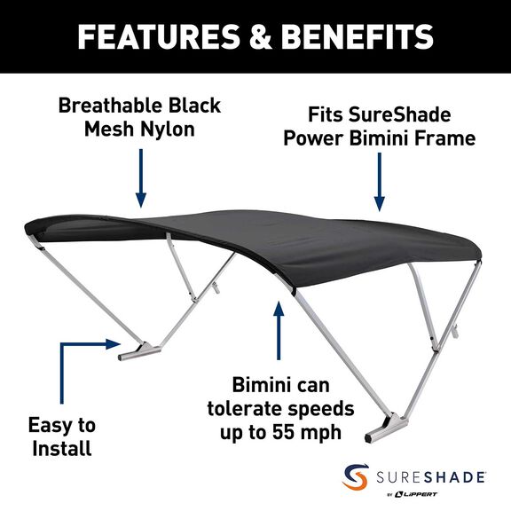 SureShade Pontoon Bimini Cover Speed Top Replacement Fabric, Black image number 1