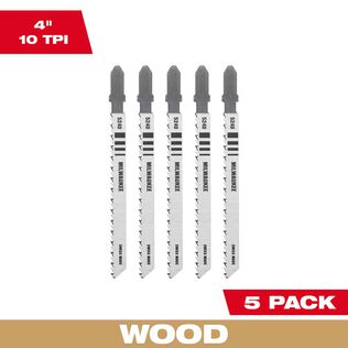 4" 10TPI T-Shank Wood High Carbon Steel Jig Saw Blades, 5 Pack