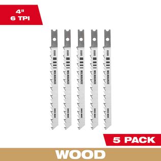 4" 6TPI U-Shank Wood High Carbon Steel Jig Saw Blades, 5 Pack