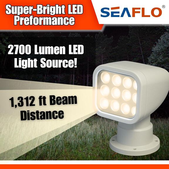 SEAFLO 28W Remote Control LED Searchlight, Warm White, Wireless Remote, White image number 3