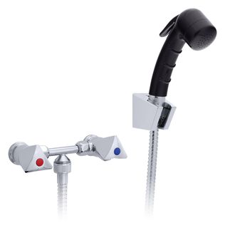 Trinidad 2H External Shower Mixer Small Black Sprayer, 6' Stainless Steel Hose Chrome/Black