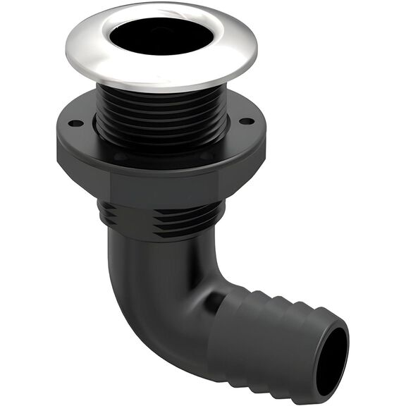 SEAFLO 1-1/8 in Angled Thru Hull Fitting with Built-In Check Valve Stainless Steel Cap image number 0