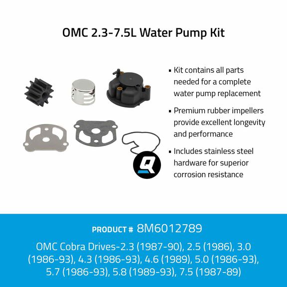 Quicksilver 8M6012789 Water Pump Kit - OMC 2.3-7.5L image number 1