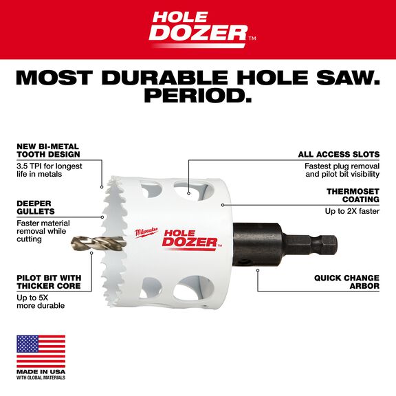 2-1/8" HOLE DOZER&trade; Bi-Metal Hole Saw with Arbor image number 1