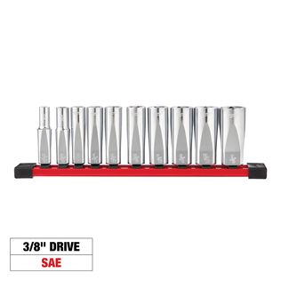3/8" SAE Deep Well Sockets with FOUR FLAT&trade; Sides, 10 Piece
